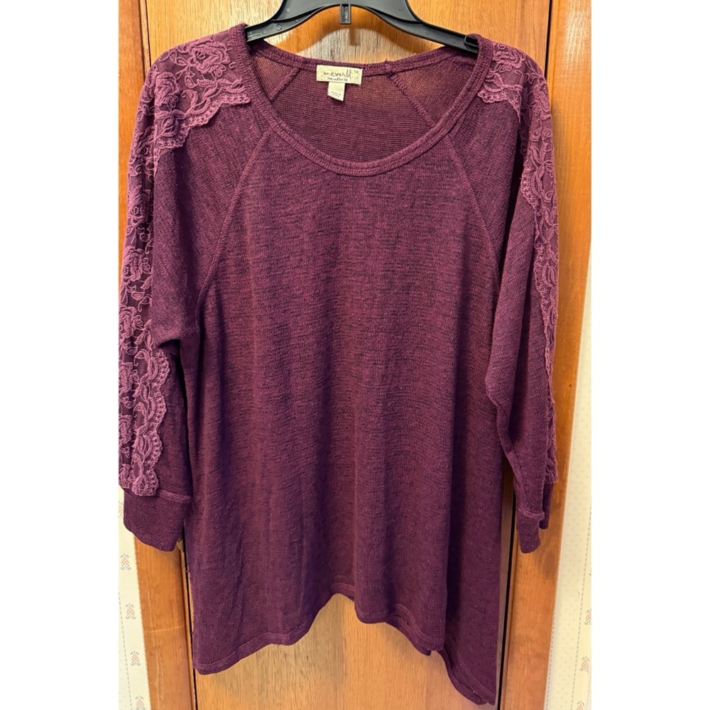 ONE WORLD Plum Lace Sleeve Blouse